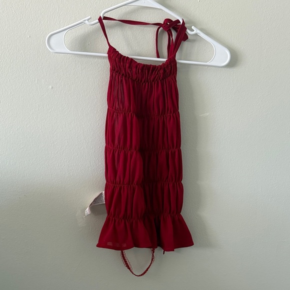 Tops - Red Smocked Halter Top